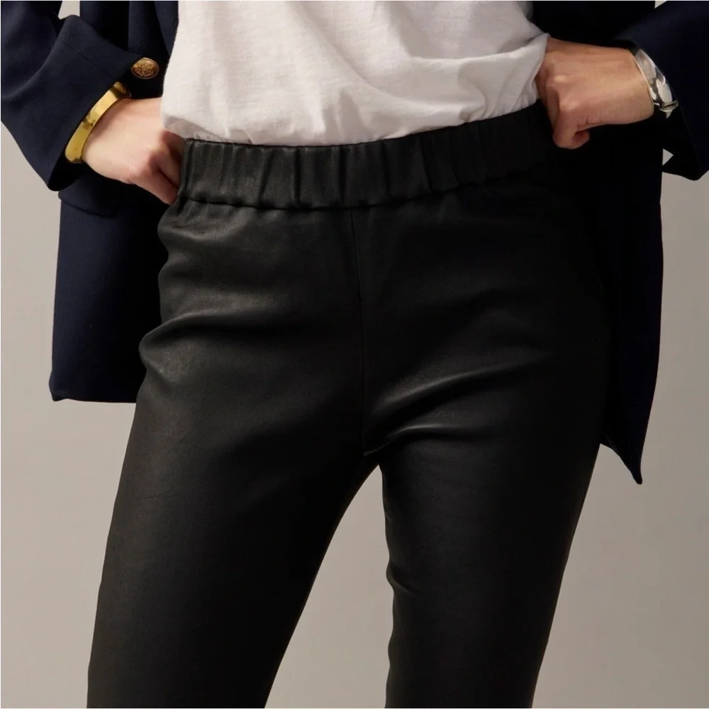 NWOT J Crew Collection Black 100% Leather Stretch Legging Sz 000 seam separated